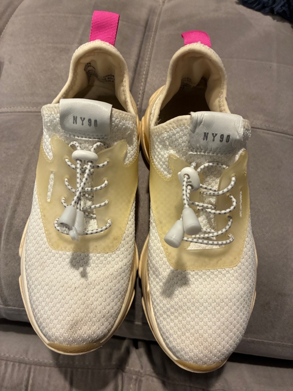 Steve Madden Cream Knit Sneakers with Pink Heel Tabs